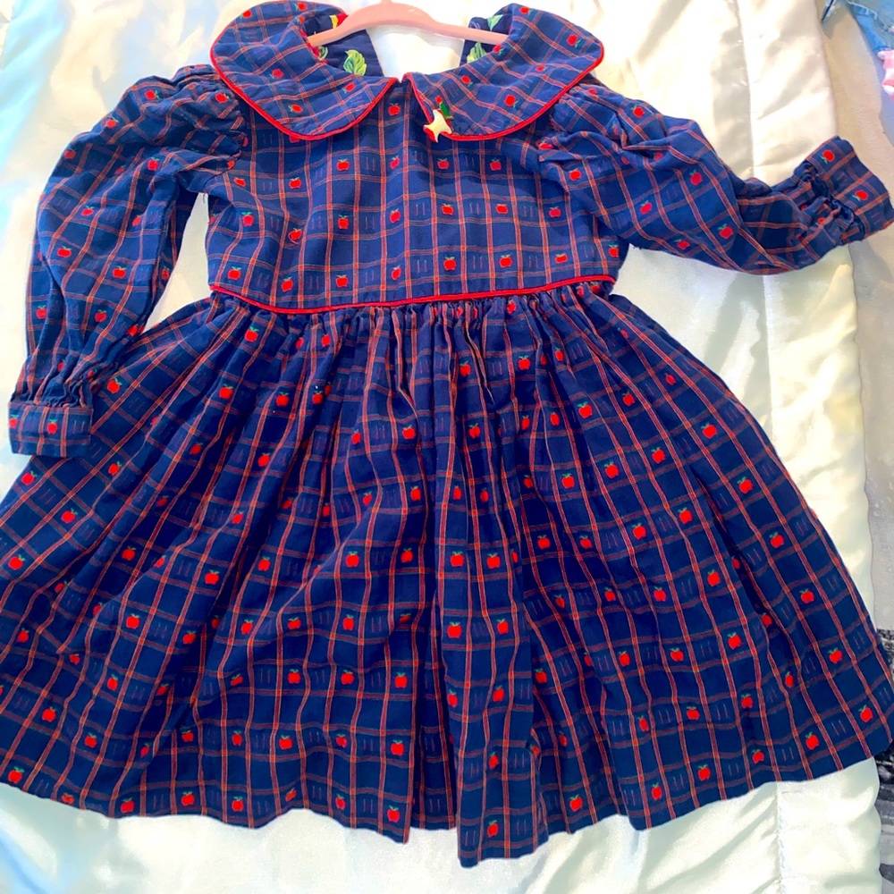 1960s Navy blue and red back to school Apple dress